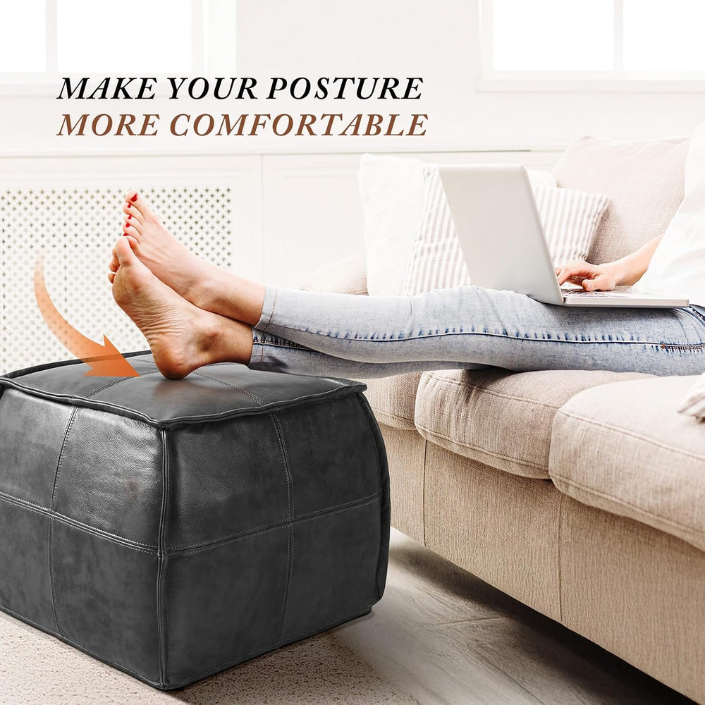 Leather Ottoman,Handmade Stuffed Square Ottoman,Genuine Leather Pouf, Foot Re...