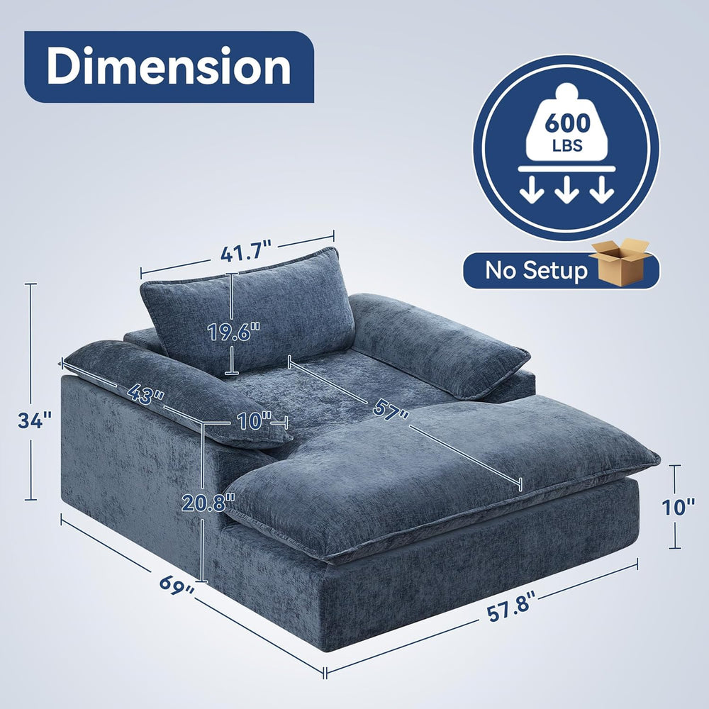 WUTUTUEE 69" Oversized Chaise Lounge Chair Indoor, No Assembly Blue Loun...