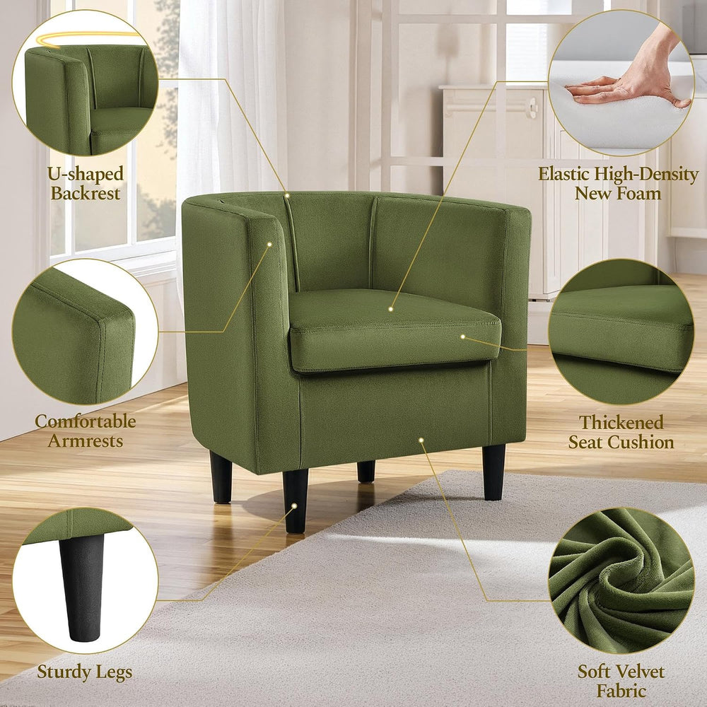 Yaheetech Barrel Accent Chairs Set of 2, Modern Armchairs, Olive Green