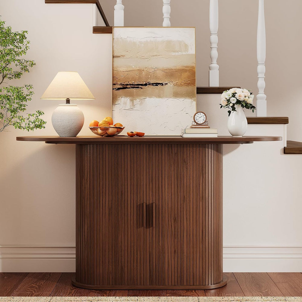 ONBRILL 55" Console Table with Storage,Fluted Entryway Tables, Walnut | ...