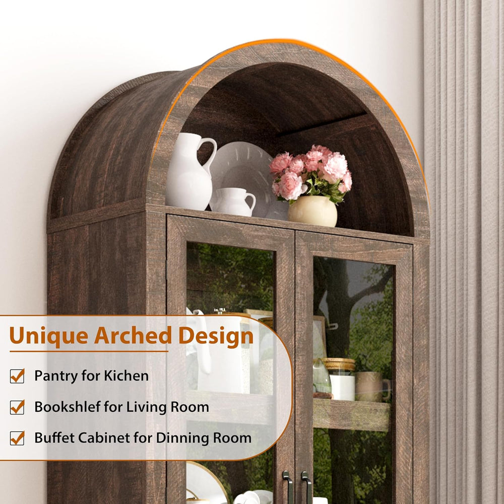 75" Tall Arched Kitchen Pantry Cabinet w Load-Bearing Steel Pipe,Modern ...