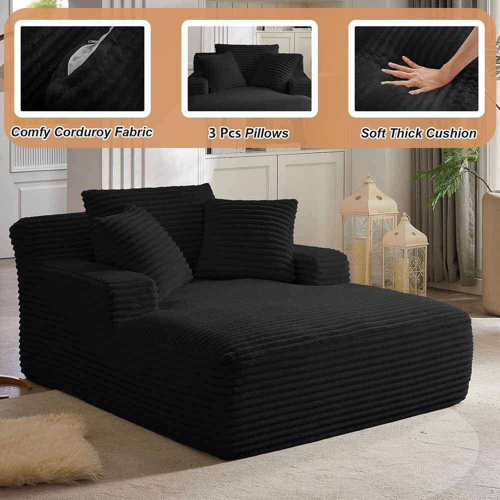 49.2" Oversized Chaise Lounge Chair Indoor,Corduroy Reading Chair with 3...