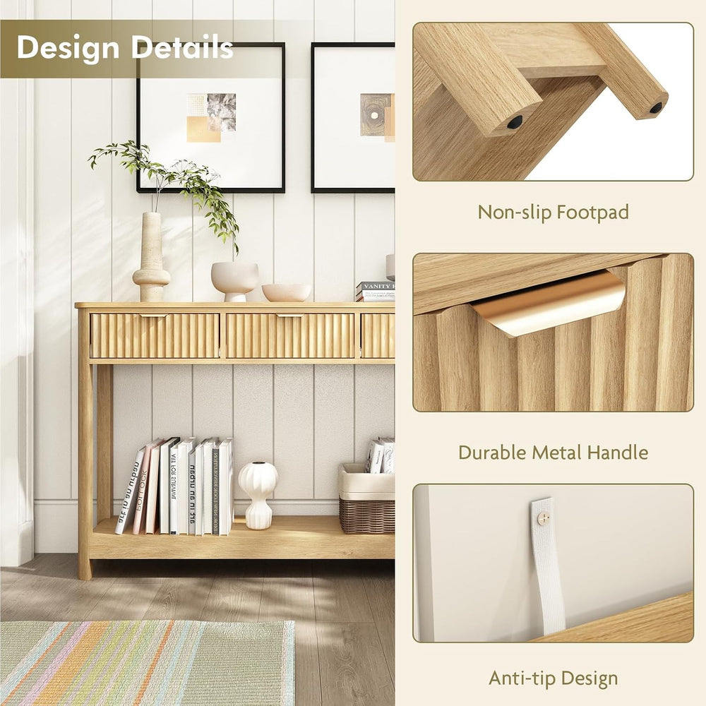 HOKYHOKY Fluted Console Table with Drawers, 47.1" Entryway Table, Natural