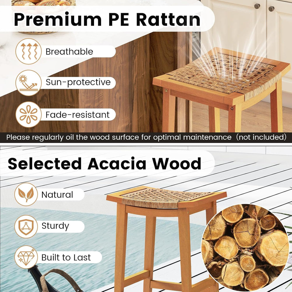 GIANTEX Outdoor Wooden Bar Stools Set of 2, 29" Backless Patio Barstools...