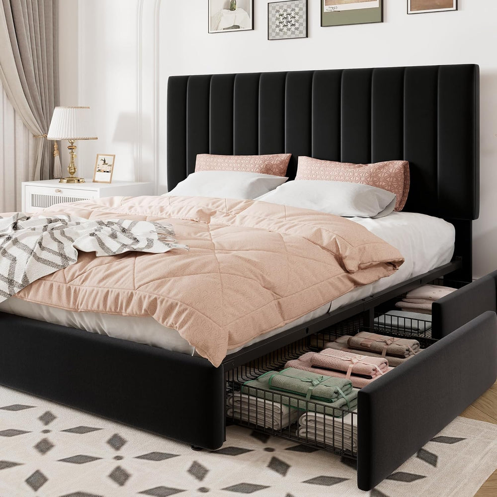 Allewie Queen Size Storage Bed Frame, Vertical Channel Tufted Adjustable Head...