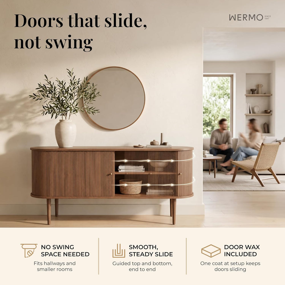 WERMO 71'' Fluted Sideboard Buffet Cabinet with Sliding Doors and Adj...