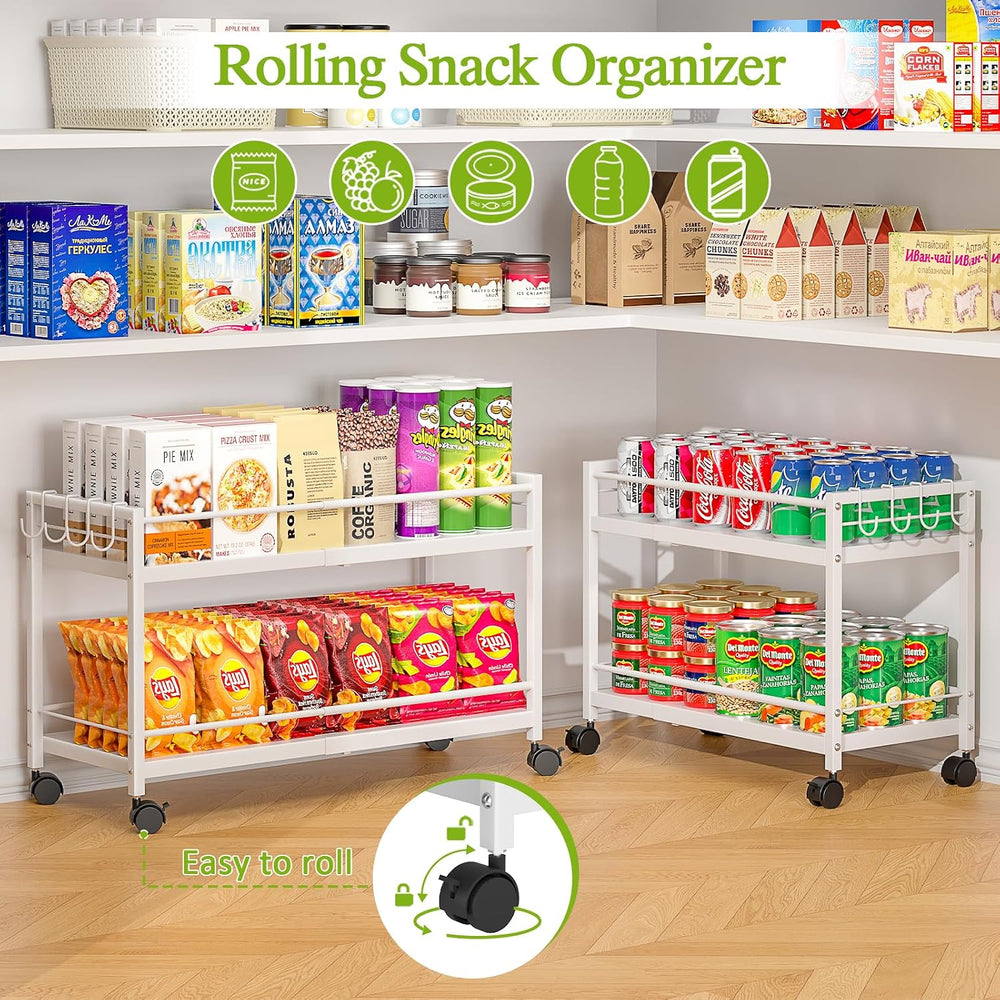 1 Pack 2-Tier Expandable Pantry Floor Organizer Cart, Rolling Pantry Storage ...