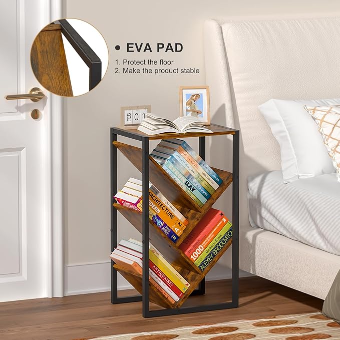 Small Bookcase - 5 Tier Tree Bookshelf with EVA Pads, Book Shelf for Small Sp...