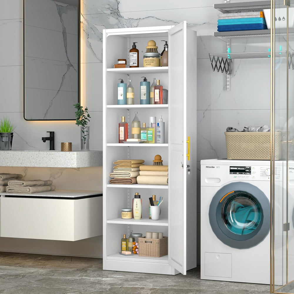 Tall Metal Narrow Bathroom Storage Locker Cabinet 67" H, Black Kitchen P...