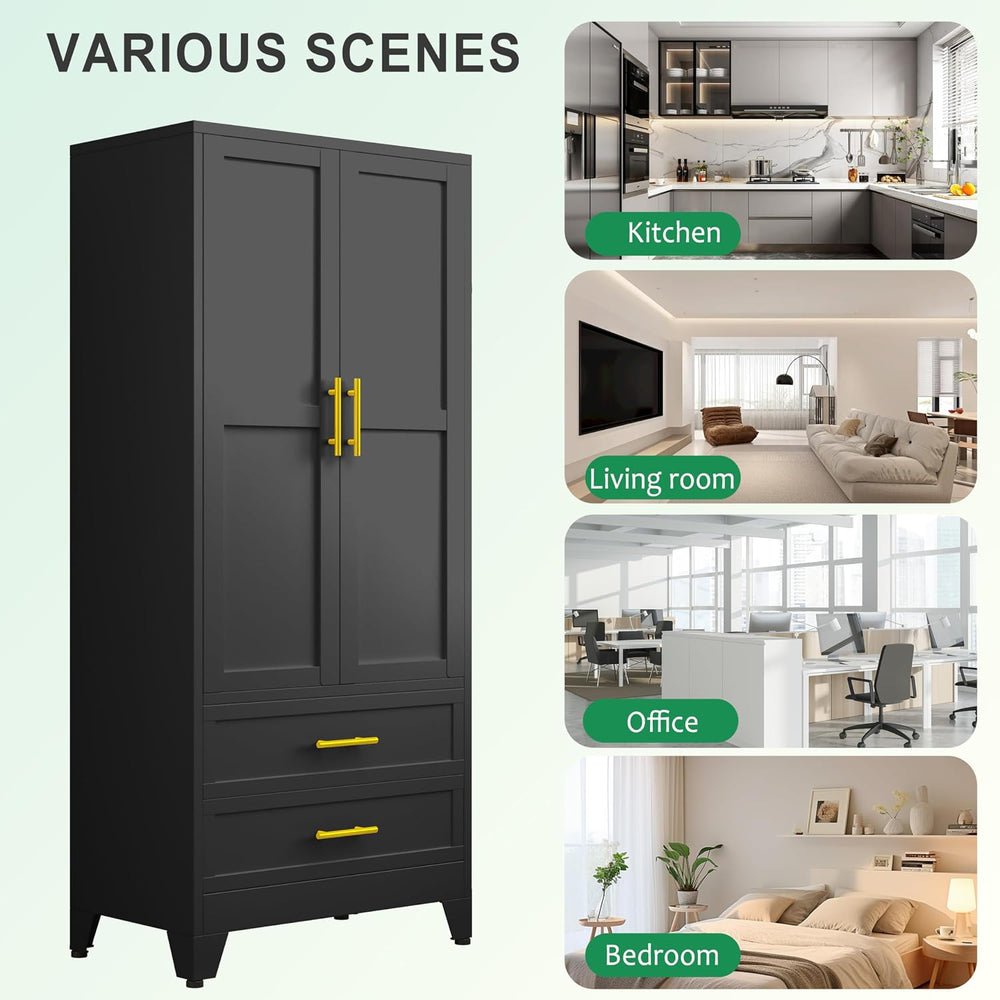 pozdeg 71" Metal Armoire Wardrobe Closet, Tall Clothing Storage Cabinet ...