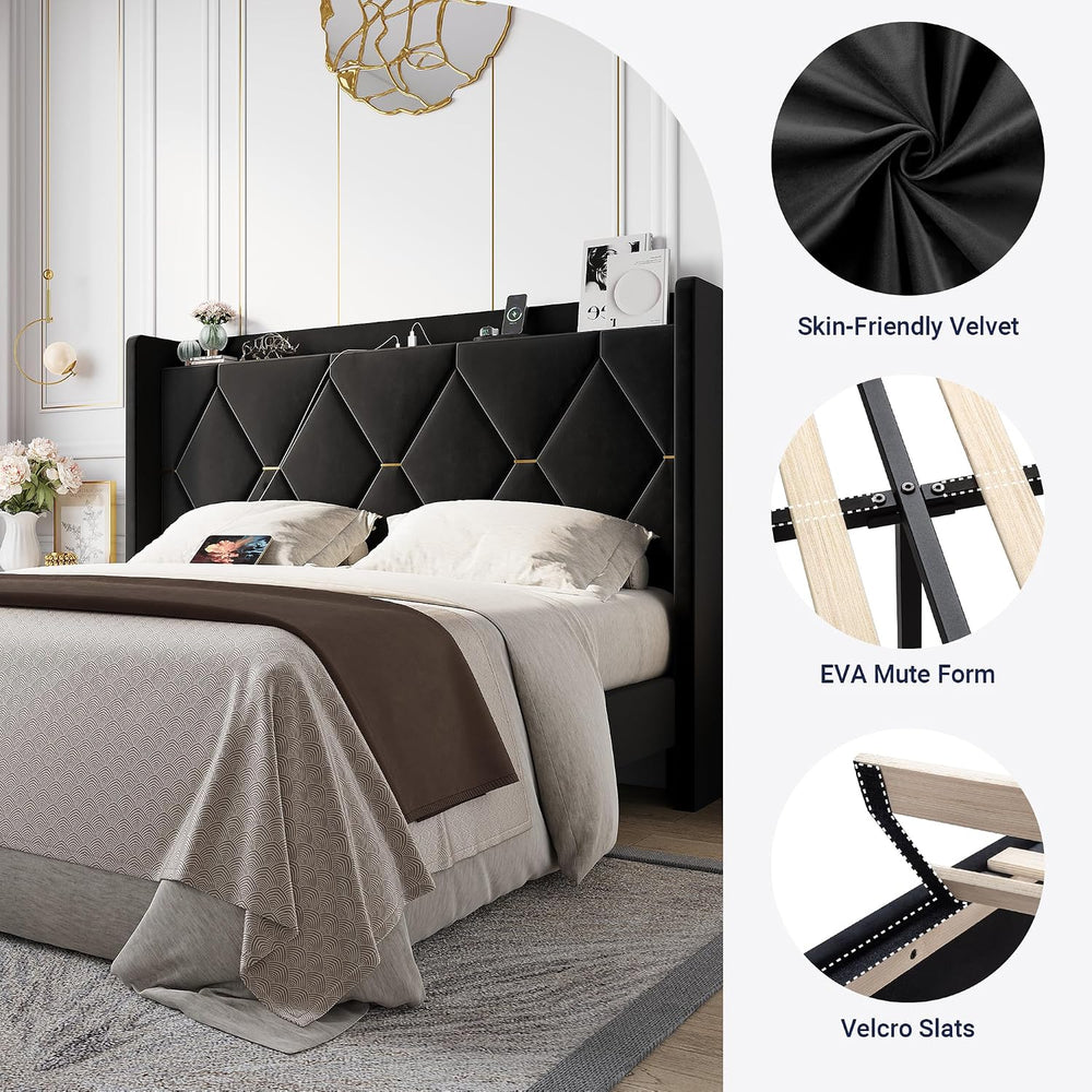 Allewie Queen Bed Frame with Storage Headboard & Smart Charging Station