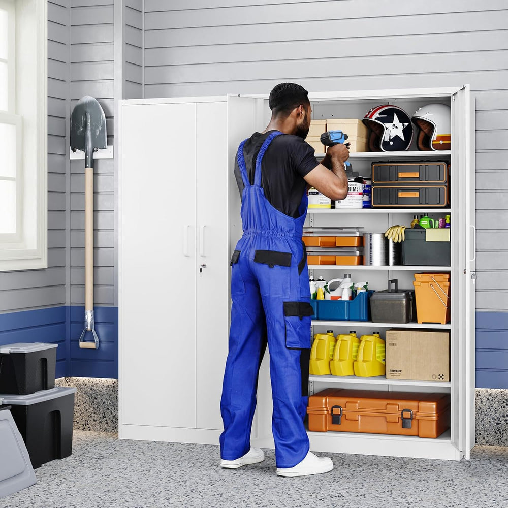 Yizosh Metal Garage Storage Cabinet with 2 Doors and 5 Adjustable Shelves - 7...