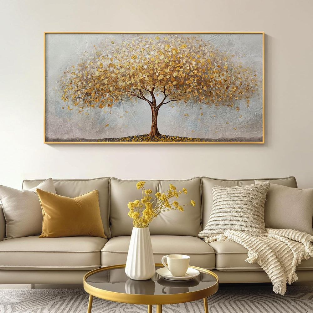 Large Framed Modern Gold Tree of Life Wall Art for Living Room, 30x60 In