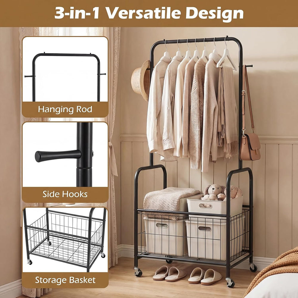 GIANTEX 35" Clothes Rack with Storage Basket,Heavy-Duty Clothing Rack wi...