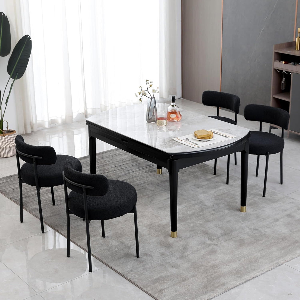DYHOME Boucle Dining Chairs Set of 4, Upholstered Dining Room Chairs Black