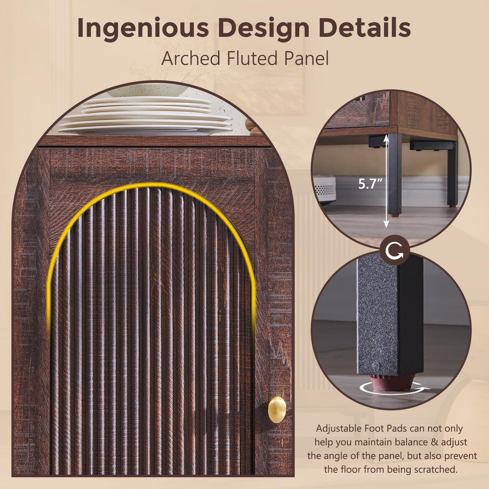 IFGET 61.75" W Modern Arched Sideboard Buffet Cabinet with Storage, Brown