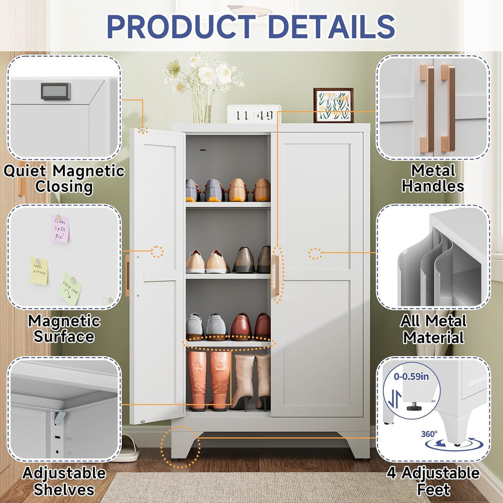 46.06" White Metal Storage Cabinet, 2 Door Adjustable Shelves Freestandi...