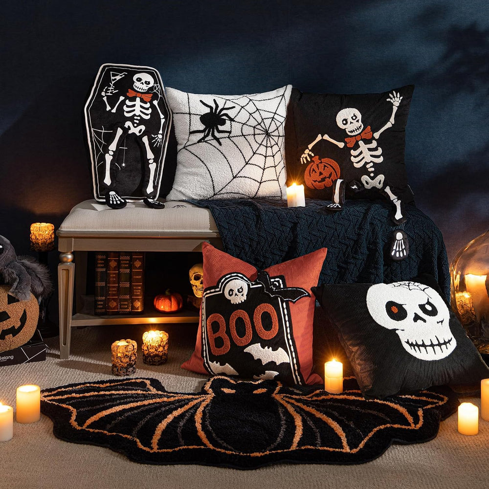 Phantoscope Helloween Bathroom Rug Black Bat Shaped Area Rug, Soft Tufted Mat...