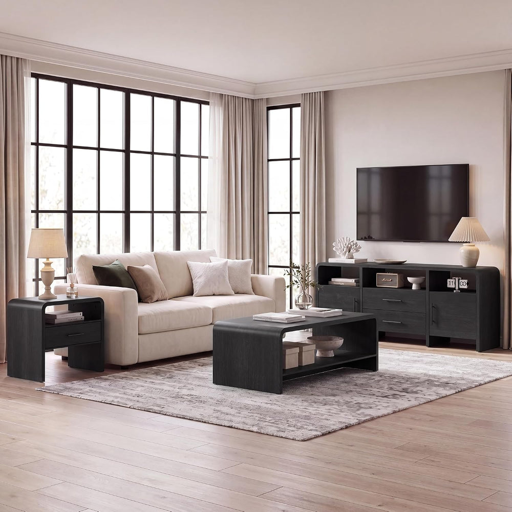 48" Coffee Table with Open Storage Shelf, 2-Tier Minimalist Wooden Coffe...