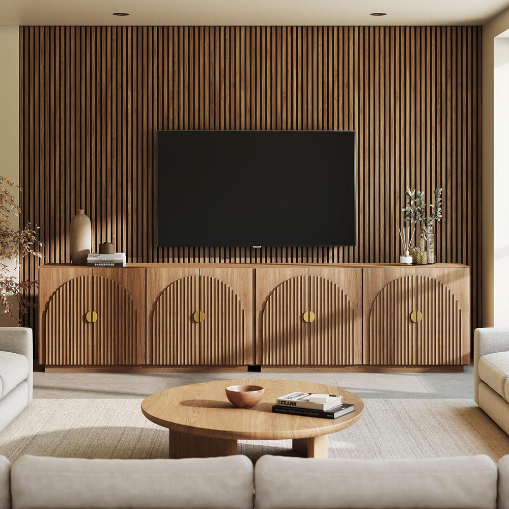 BELLEZE Set of 2 Fluted Buffet Cabinet with Storage, 65 Inch Symmetrical Arc ...