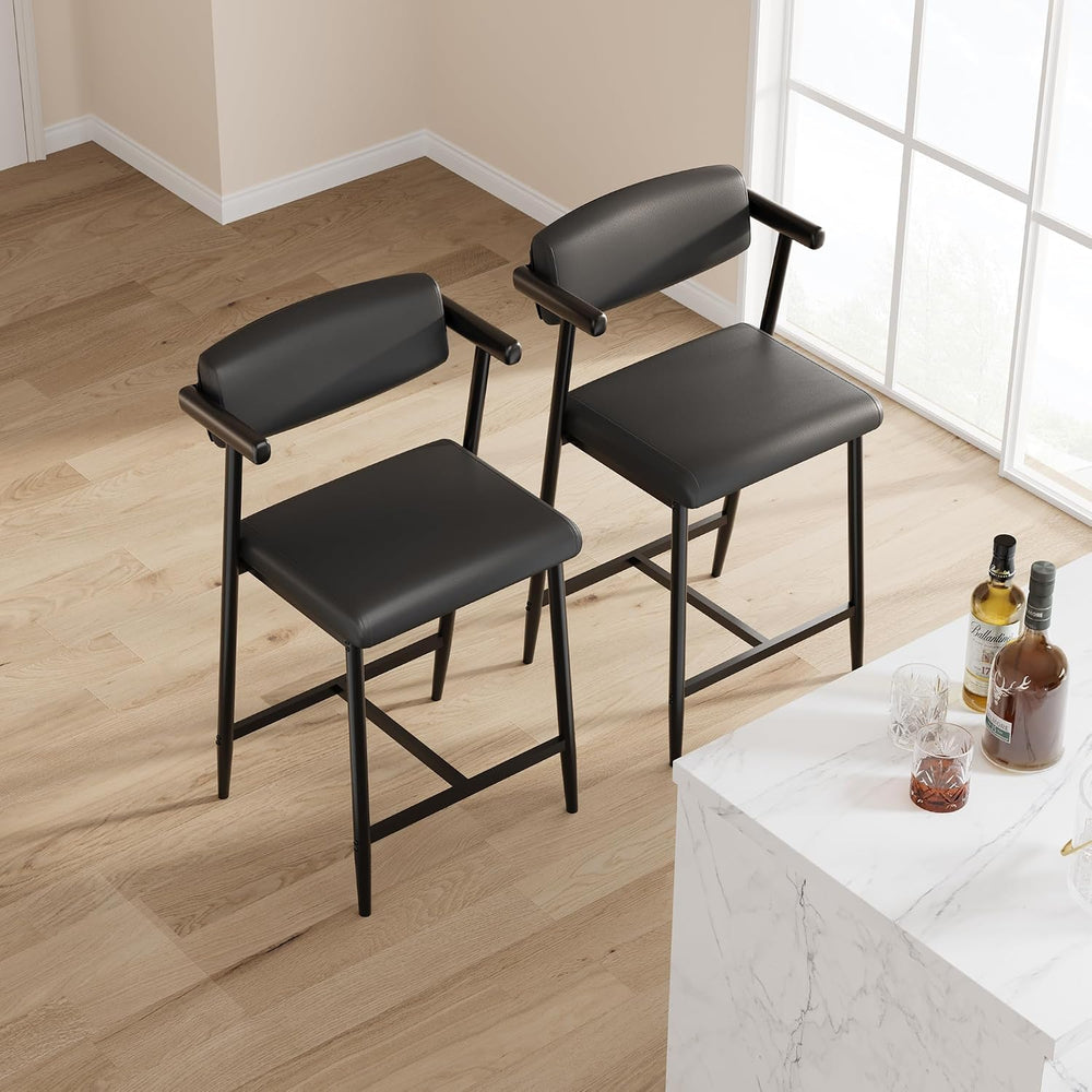 IDEALHOUSE Counter Height Bar Stools Set of 2 With Arms,26" Upholstered ...