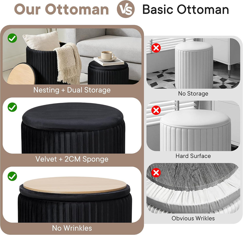 DUMOS Round Ottomans with Storage Set of 2, Vanity Stool, Foot Stool | 14.57&...