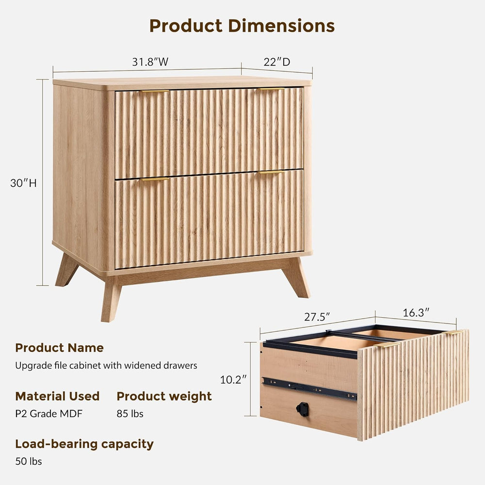 T4TREAM 31.8-Inch Fluted 2 Drawer Lateral File Cabinet, Natural Oak | Filing ...