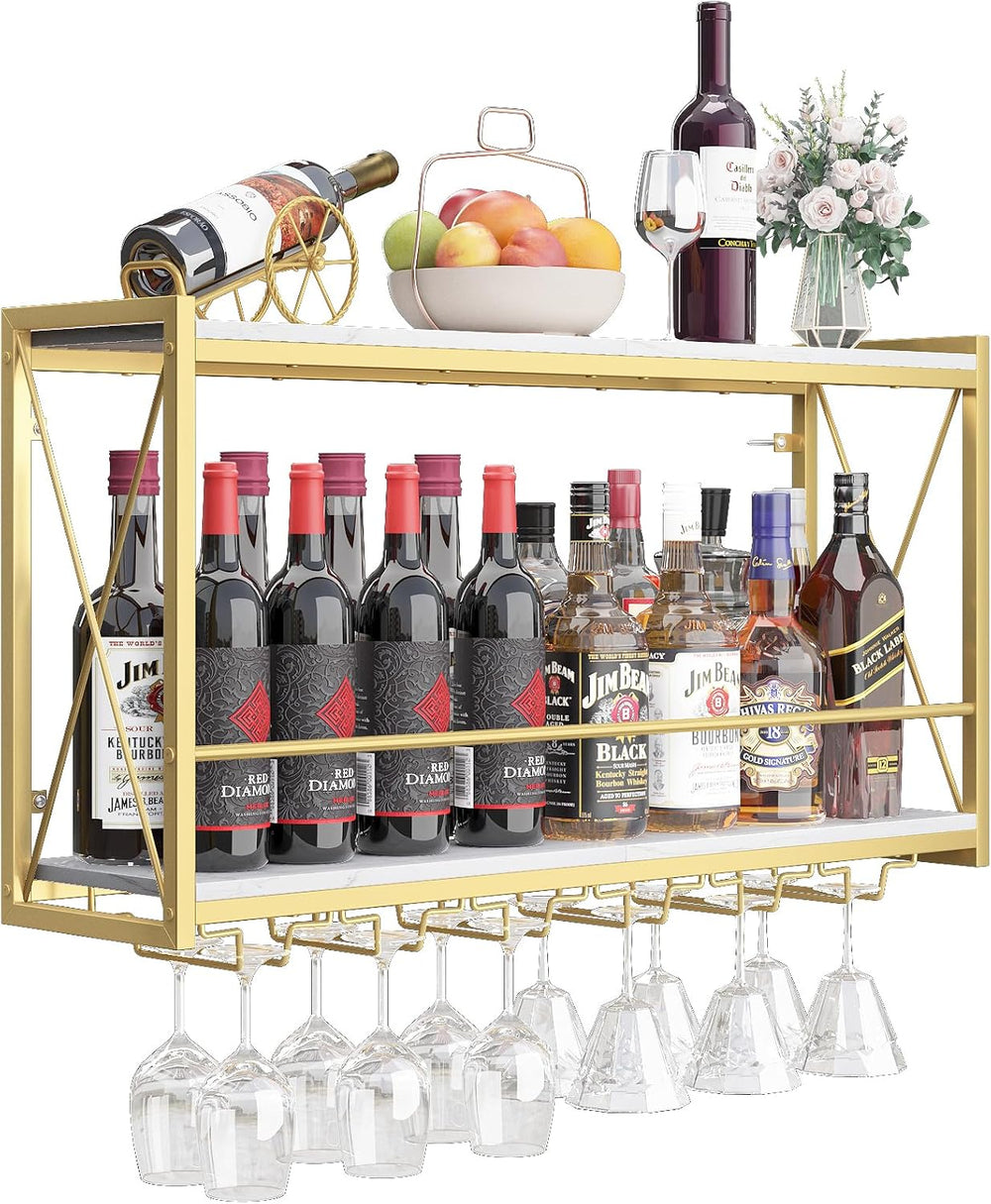 Dokser Wine Rack Wall Mounted Shelf - 2 Tier Wine Bottle Holder for Kitchen |...