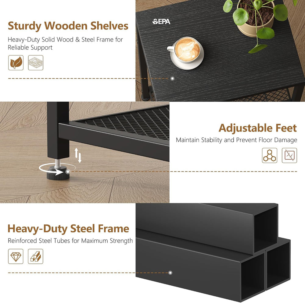 Heybly Small Side Table Set of 2, Tall End Table with Adjustable Shelf, Telep...