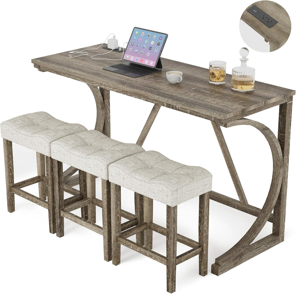 allamazing 4-Piece Counter High Bar Table Set with Socket and 3 Fabric Padded...