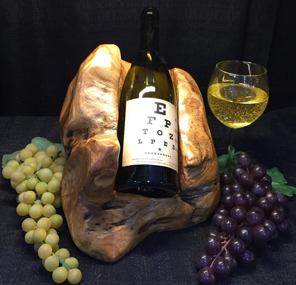 Hand-Crafted Root Wood Live Edge Wine Bottle Holder (1)