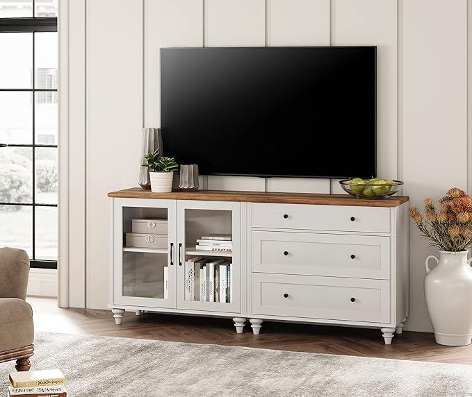 WAMPAT TV Stand for 75 Inch TV, Wood TV Cabinet Entertainment Center Televisi...