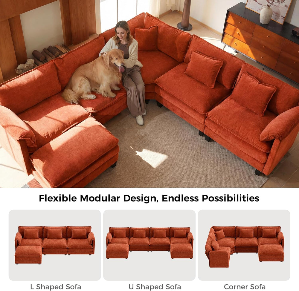 ELUCHANG 114" Oversized Modular Sectional Sofa, Comfy Chenille Cloud Cou...