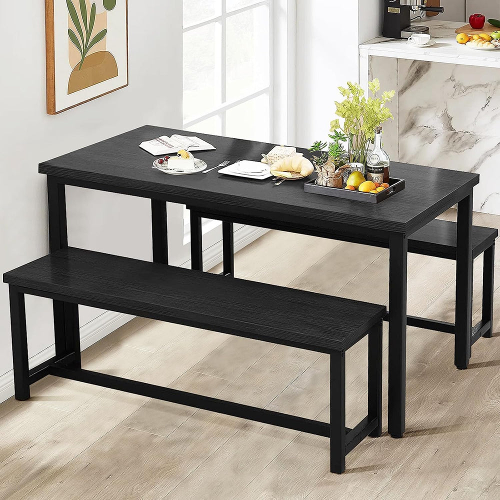 DKLGG Dining Table Set for 4, Wooden Kitchen Table with 2 Dining Bench | 47.2...