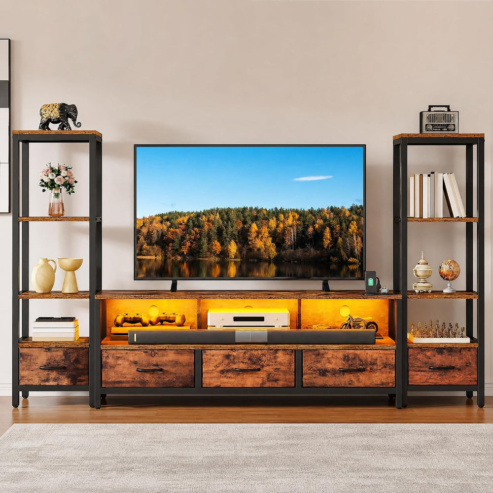 DWVO Industrial LED TV Stand for 65 Inch TVs, Entertainment Center with 2 4-T...