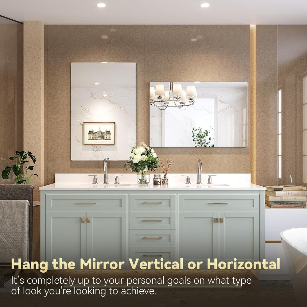 Brightify Frameless Mirror, 24x36 Inch Bathroom Mirrors for Over Sink, Temper...