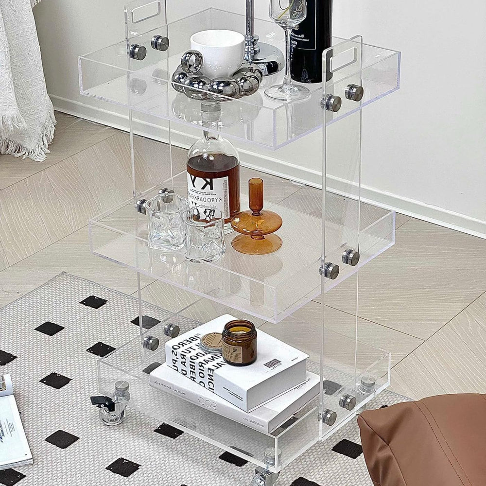 Gdrasuya10 Clear Acrylic Side Table with Wheels, 3 Tier Acrylic End Table Sid...