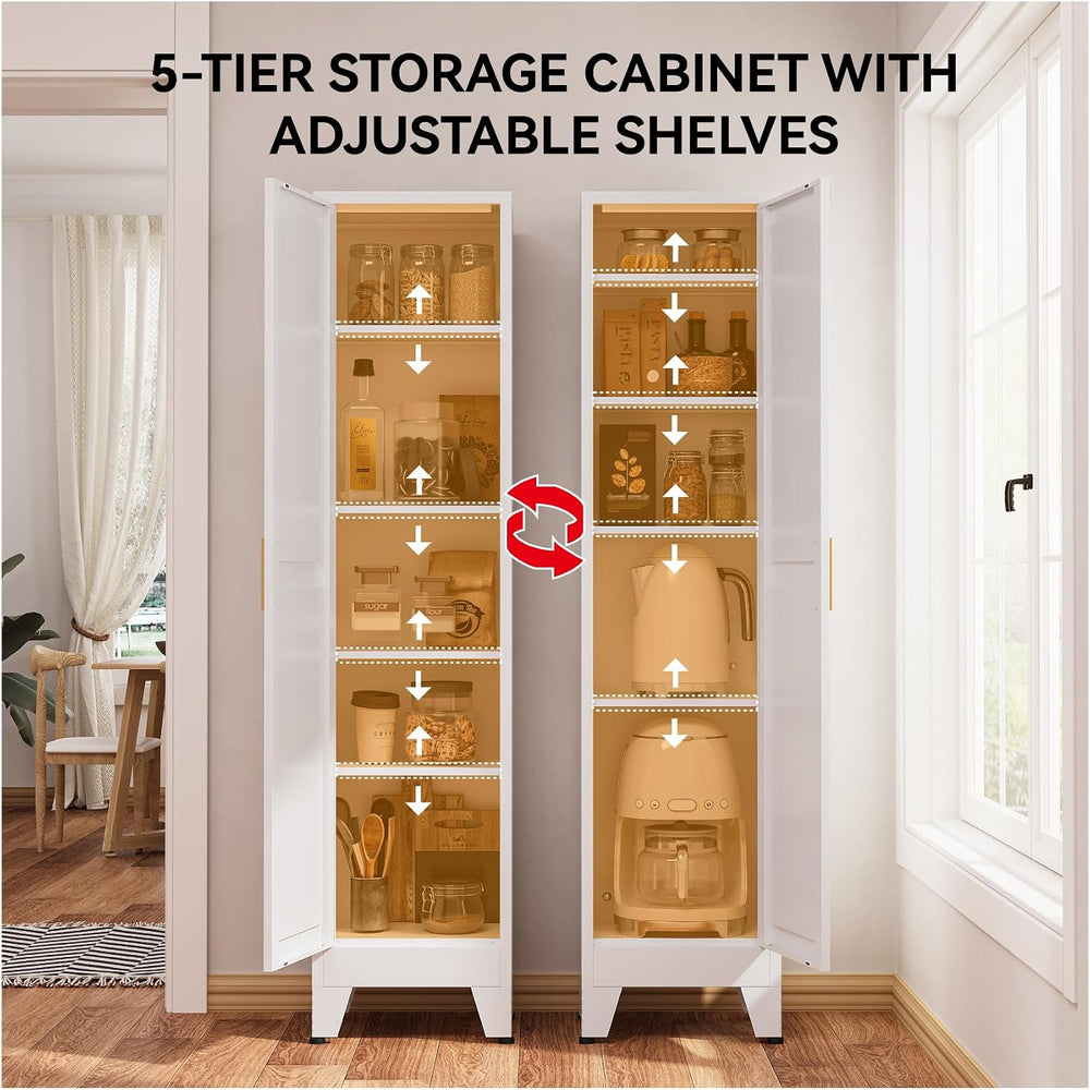 67" Tall Storage Cabinet with Reversible Doors and Adjustable Shelves,Me...