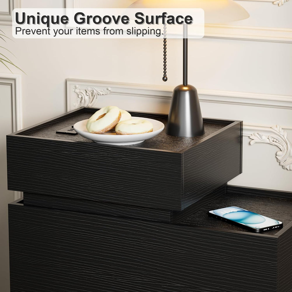 UEV End Table with Charging Station, Nightstand with Drawers and Storage, Nar...