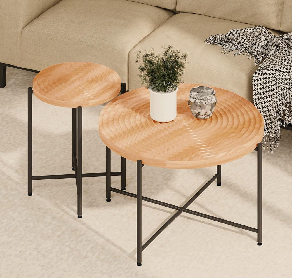 Coffee Table Set, End Table, MDF Living Room Tables with PVC Cover, Cylindric...