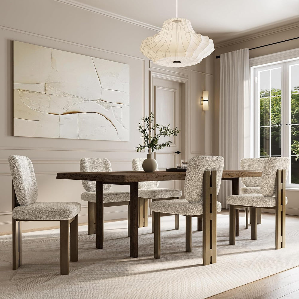 BESTANO Modern Farmhouse Dining Chairs Set of 4, Boucle Upholstered Wooden Ki...