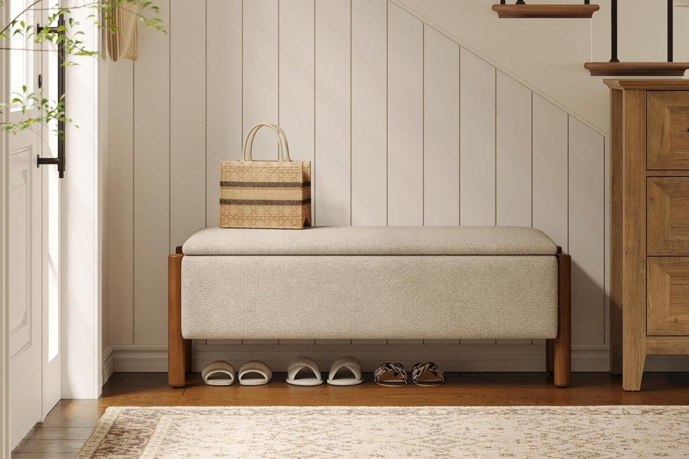 Modern Storage Benches with Walnut Wood Legs, 47'' Ottoman Bench with...