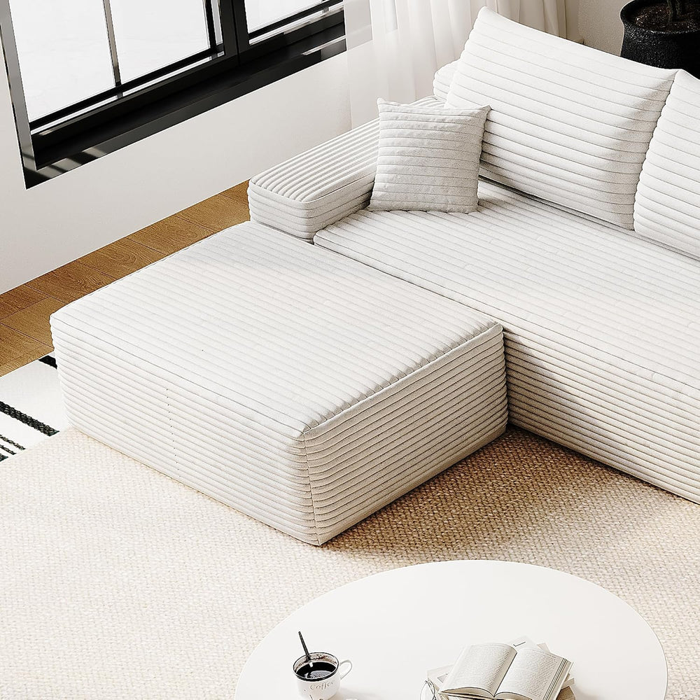37.4" Plush Corduroy Ottoman, Upholstered Cloud Ottoman for Couch in a B...