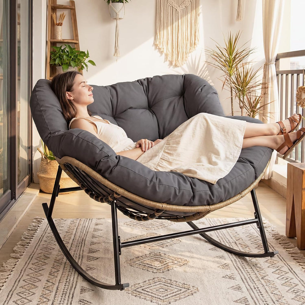 RADIATA Outdoor Papasan Rocking Chair with Cushion, Oversized Patio Lounge Ro...