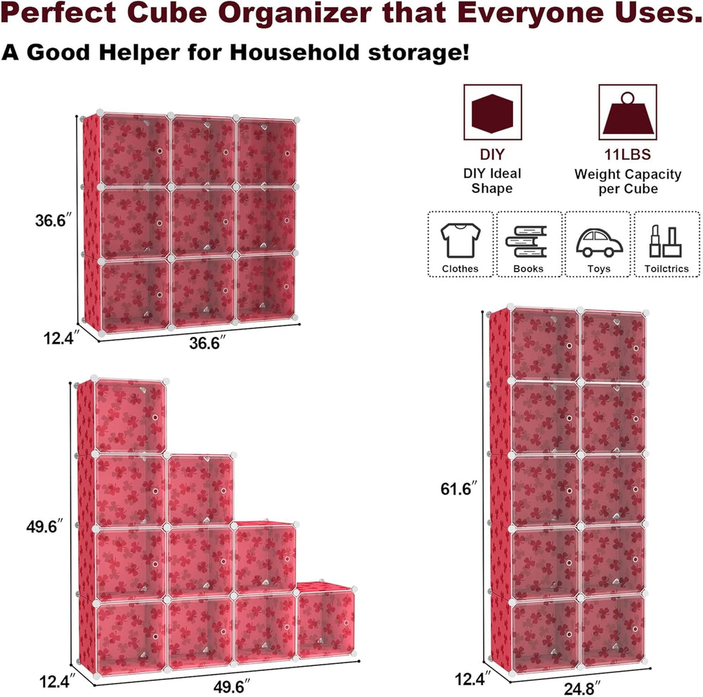 C&AHOME Cube Storage Organizer with Doors, 10-Cube Shelves, DIY Plastic M...