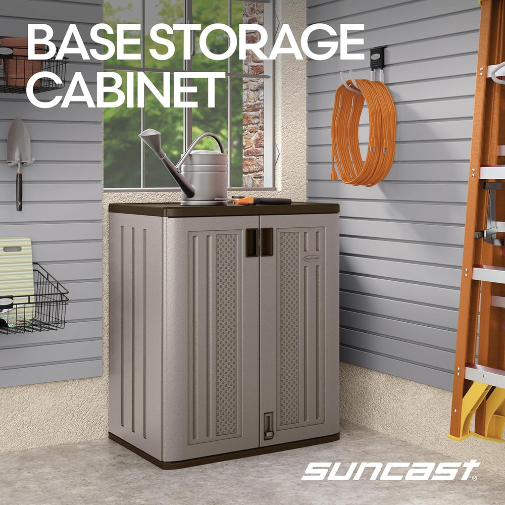 Suncast 9 Cu Ft Base Storage Cabinet, Lockable 2-Shelf Organizer, Platinum