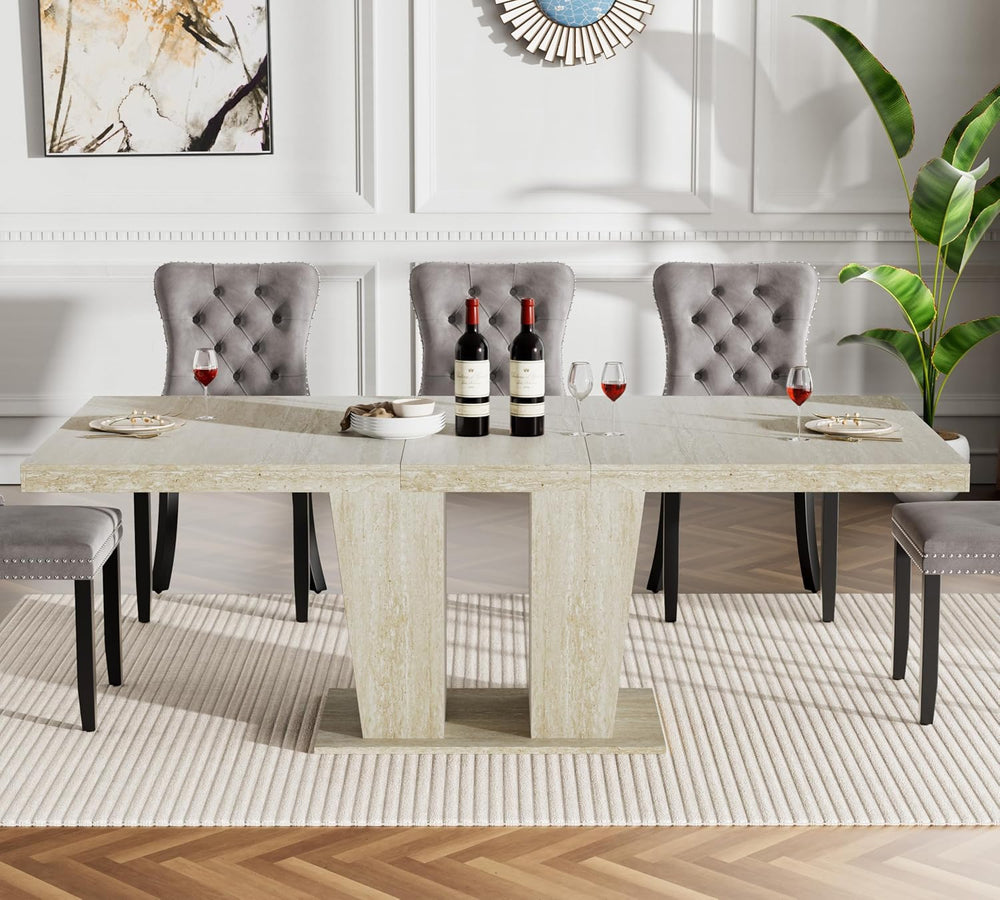78.74" Rectangular Extendable Dining Room Table for 6 8 10, Modern Faux ...