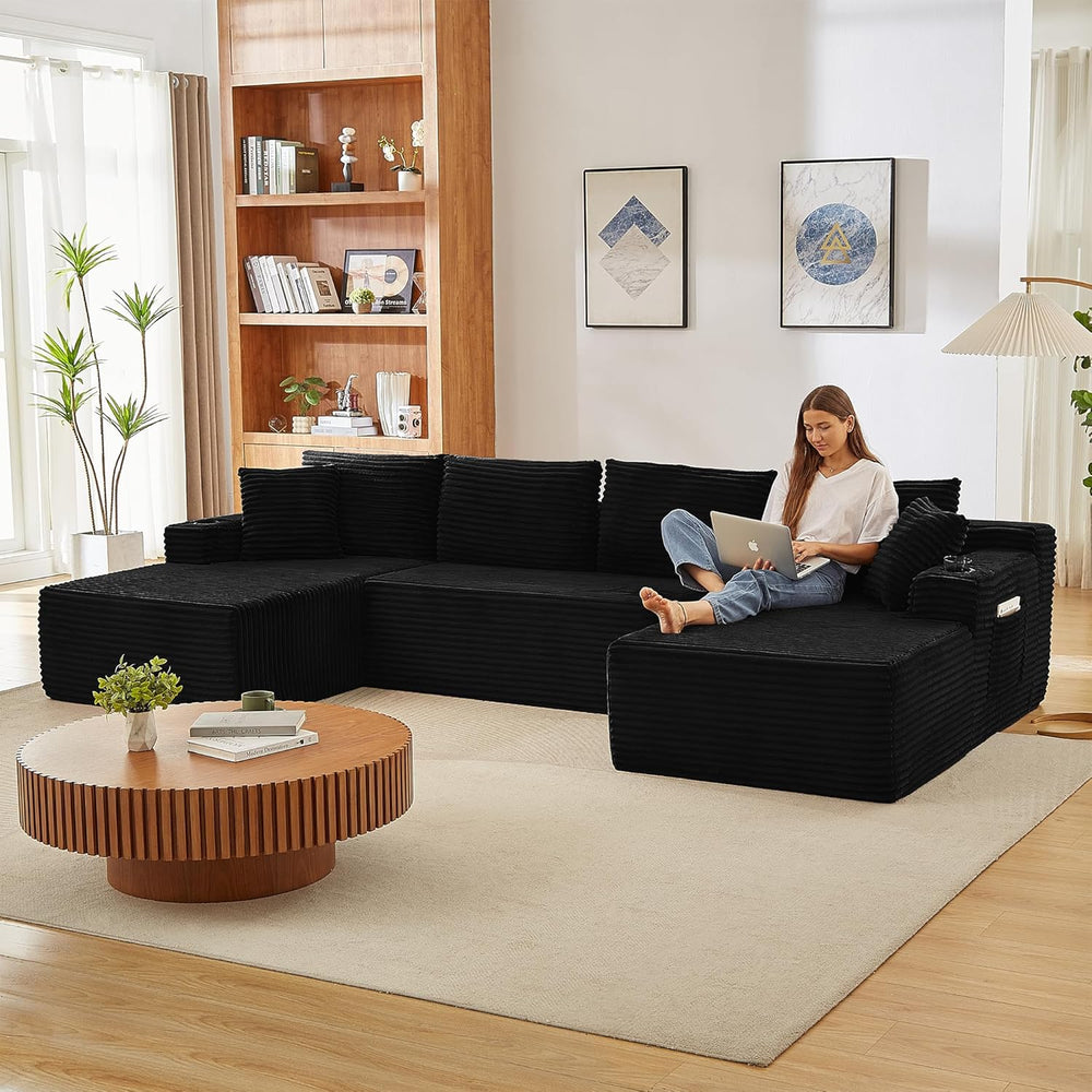 Tmsan 133.5" Black Sectional Sofa Couches for Living Room, Oversized U S...