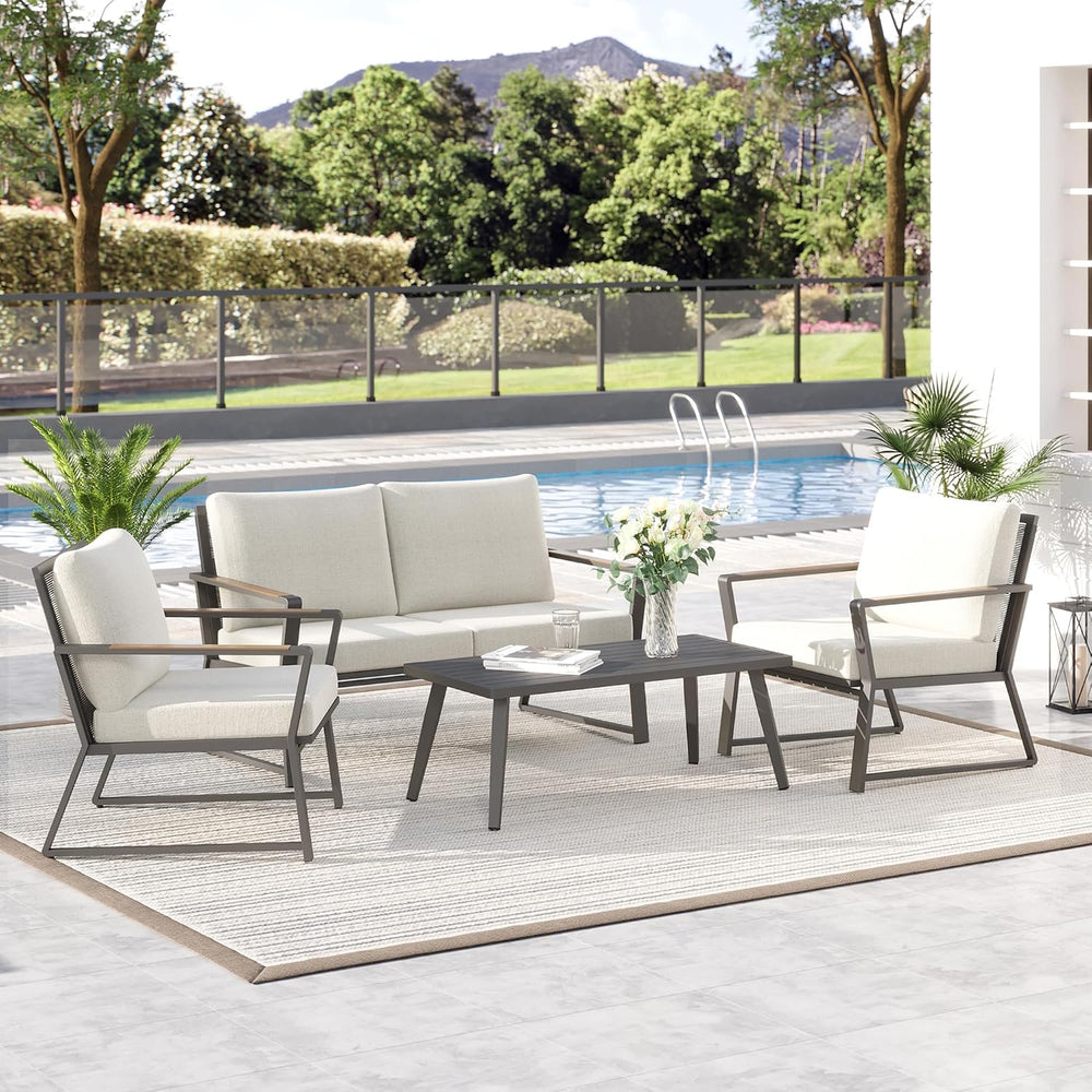Outsunny 4 Piece Patio Furniture Set, Aluminum Conversation Set, Outdoor Gard...