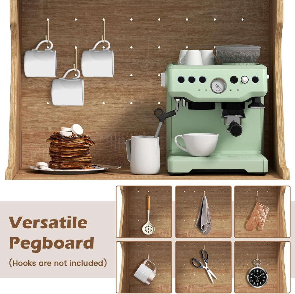 LDAILY Kitchen Pantry Cabinet, Rattan Buffet Cabinet with Hutch, DIY Pegboard...